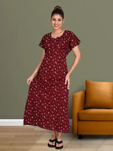 1650-Women's Pure Cotton Blended Printed Maxi Dress for Daily & Night Wear Floral Nighty